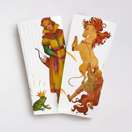 Набор полотенец вафельных Сказки о героях "Федоскино" 40х70